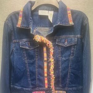 Vintage Bill Blass Embellished Fringe Denim Jean Jacket Size Medium